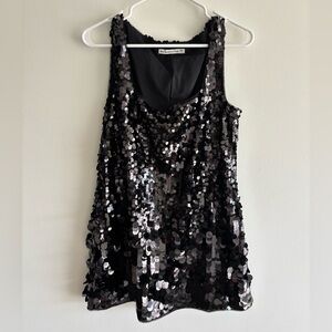 A&F Black Square Neck Sequin Mini Dress - Size: Medium Petite